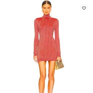 Camila Coelho Gold Moon Ribbed Turtleneck Dress Red Medium Holiday Party Glam